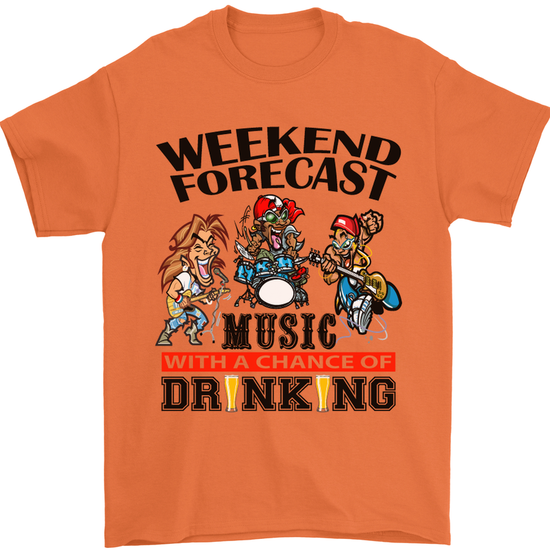 Music Weekend Forecast Alcohol Beer Mens T-Shirt Cotton Gildan Orange