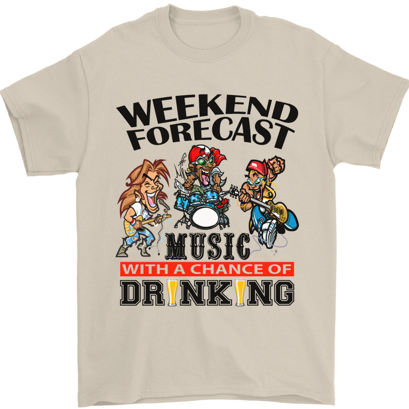 Music Weekend Forecast Alcohol Beer Mens T-Shirt Cotton Gildan Sand