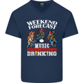 Music Weekend Funny Alcohol Beer Mens V-Neck Cotton T-Shirt Navy Blue