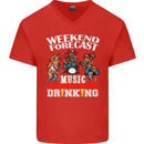 Music Weekend Funny Alcohol Beer Mens V-Neck Cotton T-Shirt Red