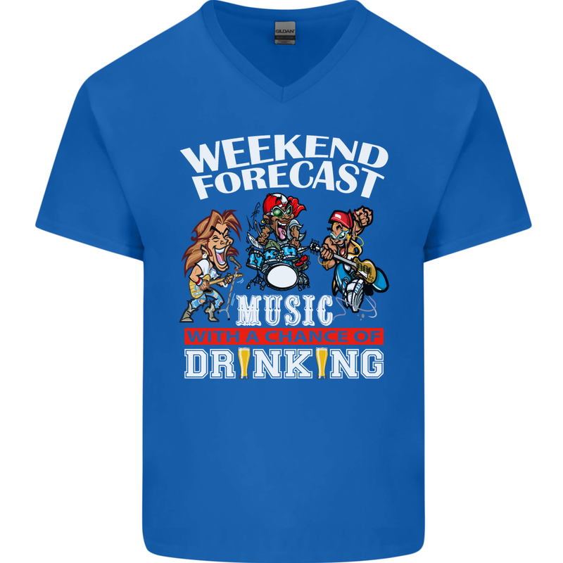 Music Weekend Funny Alcohol Beer Mens V-Neck Cotton T-Shirt Royal Blue