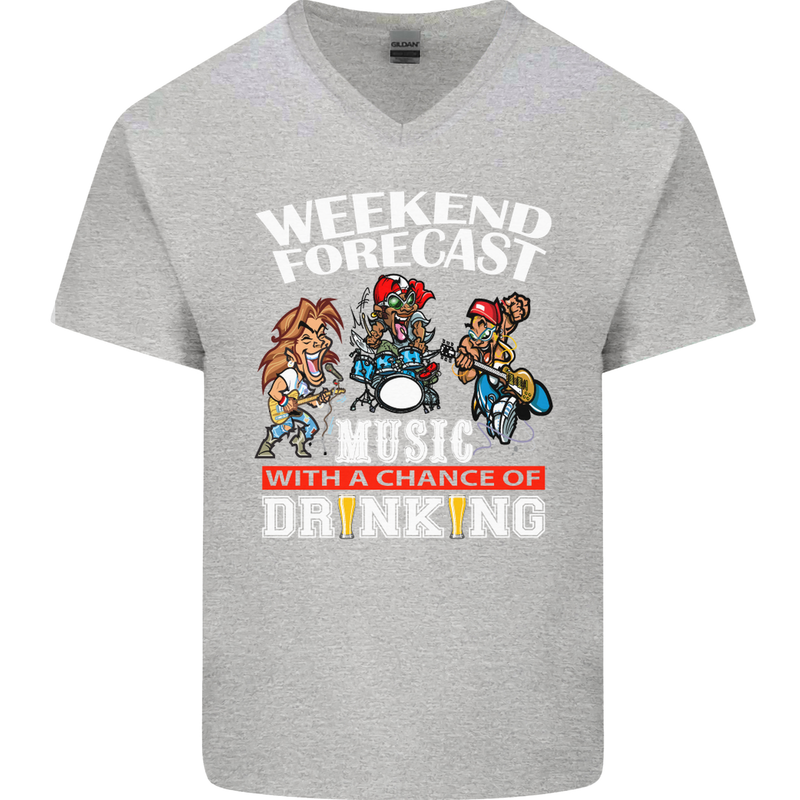 Music Weekend Funny Alcohol Beer Mens V-Neck Cotton T-Shirt Sports Grey