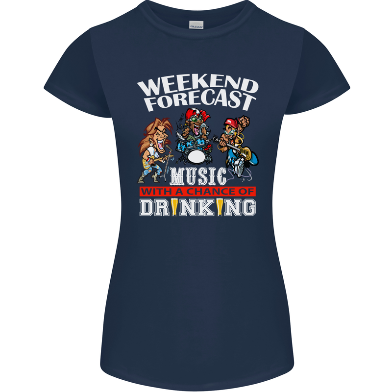 Music Weekend Funny Alcohol Beer Womens Petite Cut T-Shirt Navy Blue