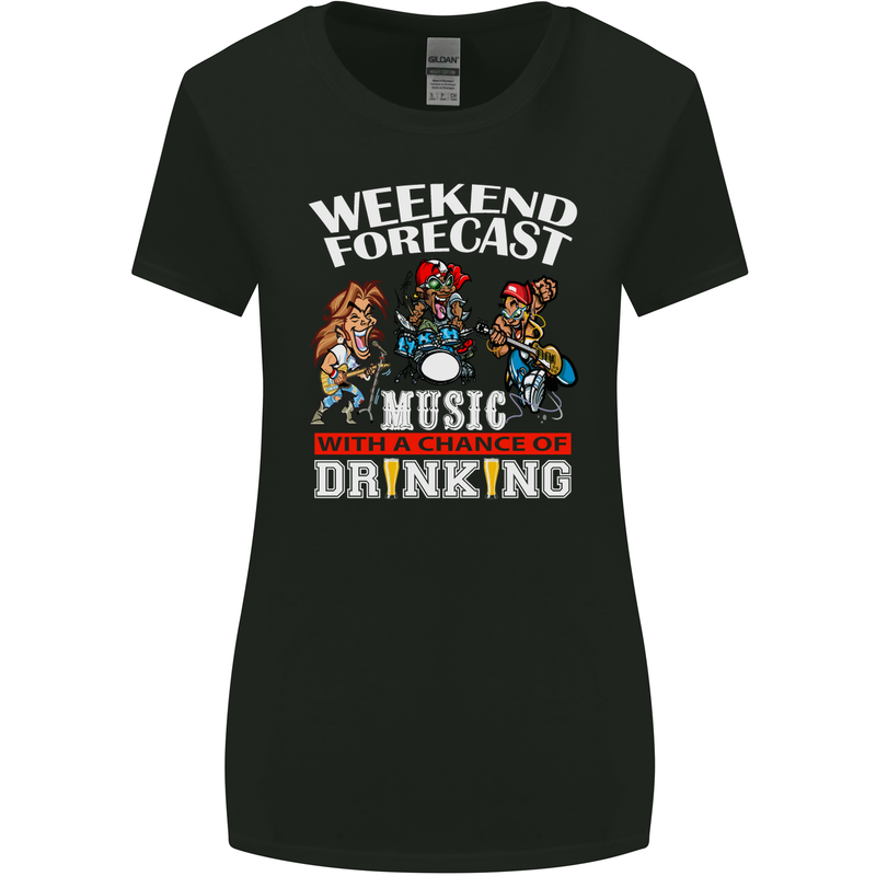Music Weekend Funny Alcohol Beer Womens Wider Cut T-Shirt Black