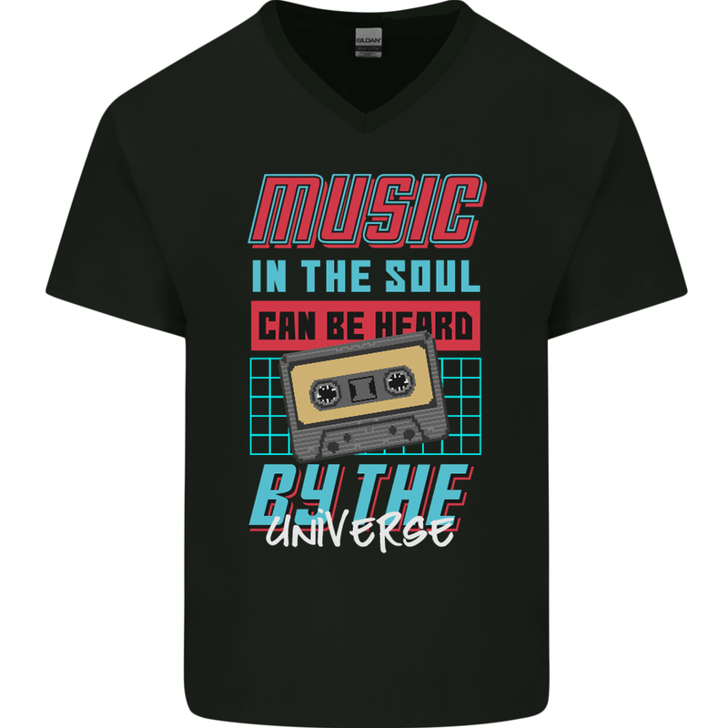Music in the Soul Heard by the Universe Mens V-Neck Cotton T-Shirt Black