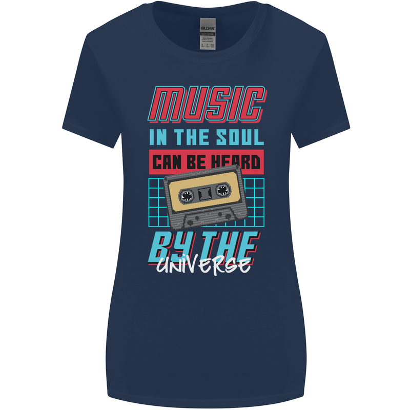 Music in the Soul Heard by the Universe Womens Wider Cut T-Shirt Navy Blue