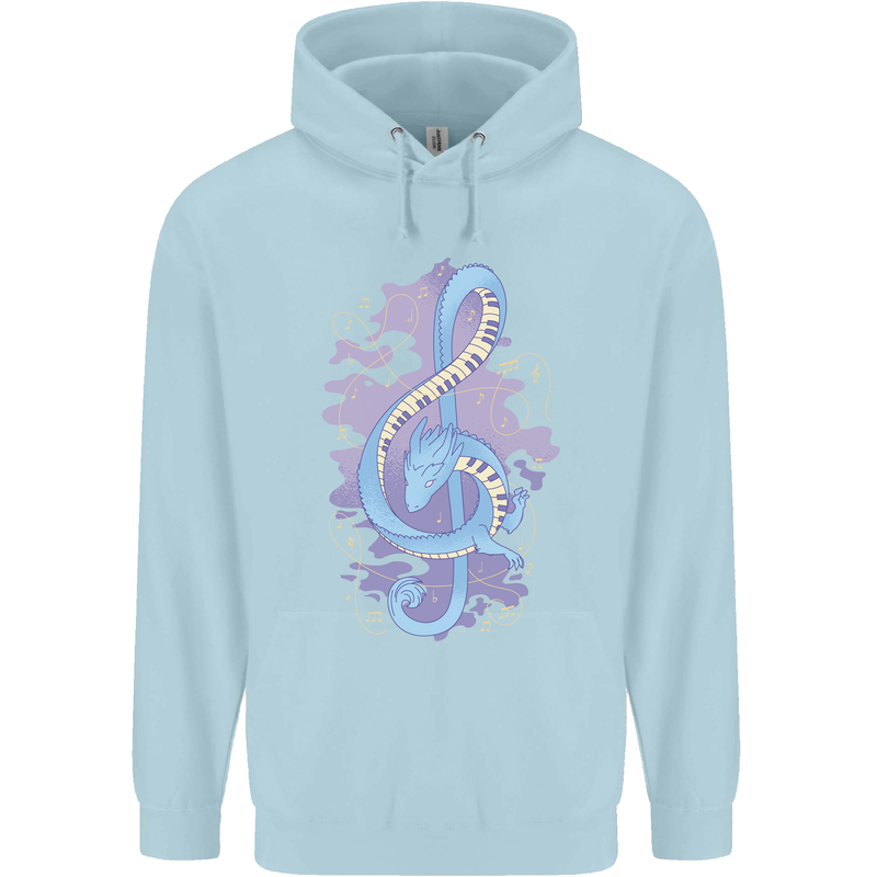 Musical Keyboard Dragon Childrens Kids Hoodie Light Blue