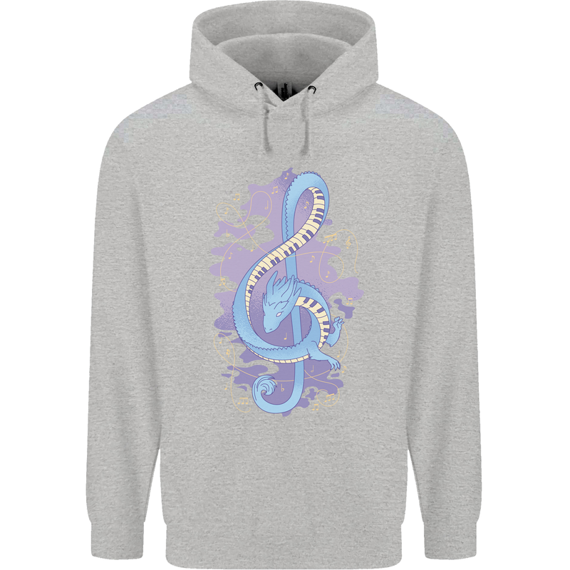 Musical Keyboard Dragon Childrens Kids Hoodie Sports Grey