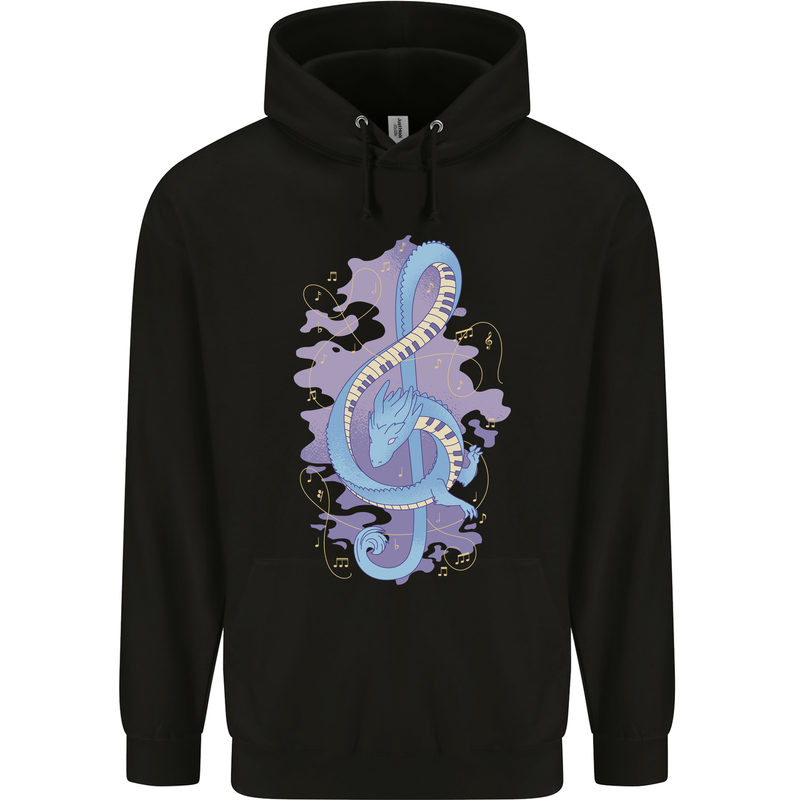 Musical Keyboard Dragon Mens 80% Cotton Hoodie Black