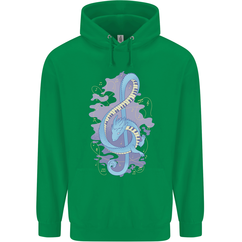 Musical Keyboard Dragon Mens 80% Cotton Hoodie Irish Green