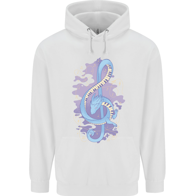 Musical Keyboard Dragon Mens 80% Cotton Hoodie White
