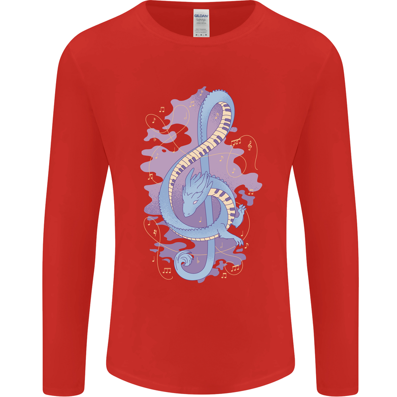 Musical Keyboard Dragon Mens Long Sleeve T-Shirt Red