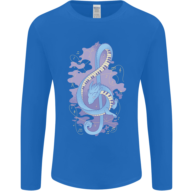Musical Keyboard Dragon Mens Long Sleeve T-Shirt Royal Blue