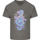 Musical Keyboard Dragon Mens V-Neck Cotton T-Shirt Charcoal