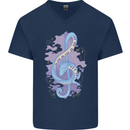 Musical Keyboard Dragon Mens V-Neck Cotton T-Shirt Navy Blue