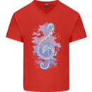 Musical Keyboard Dragon Mens V-Neck Cotton T-Shirt Red