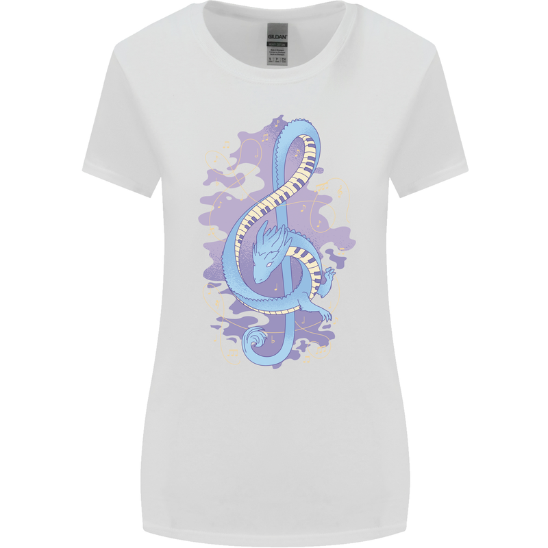 Musical Keyboard Dragon Womens Wider Cut T-Shirt White