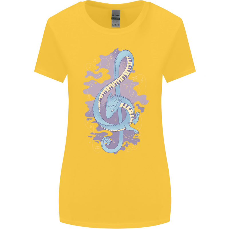 Musical Keyboard Dragon Womens Wider Cut T-Shirt Yellow