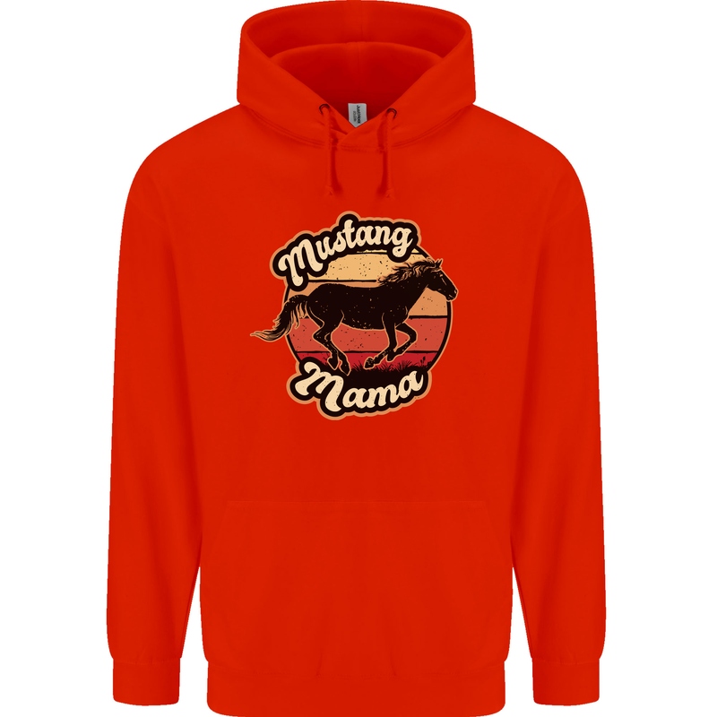 Mustang Mama Equestrian Horse Childrens Kids Hoodie Bright Red