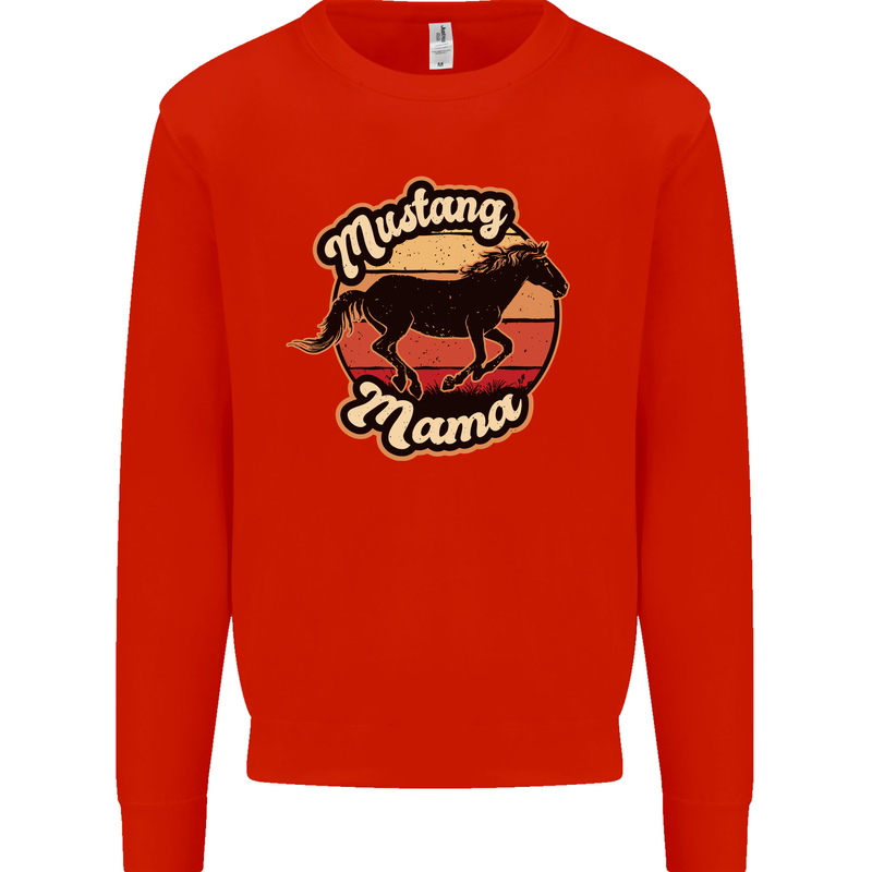 Mustang Mama Equestrian Horse Kids Sweatshirt Jumper Bright Red
