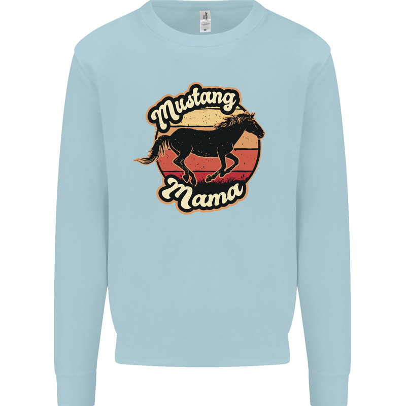 Mustang Mama Equestrian Horse Kids Sweatshirt Jumper Light Blue