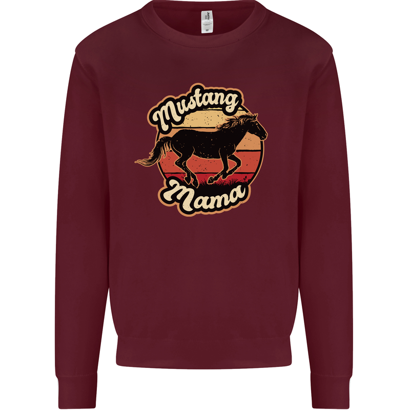 Mustang Mama Equestrian Horse Kids Sweatshirt Jumper Maroon