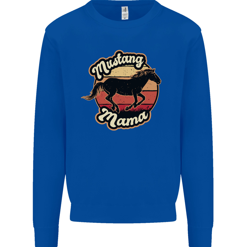 Mustang Mama Equestrian Horse Kids Sweatshirt Jumper Royal Blue