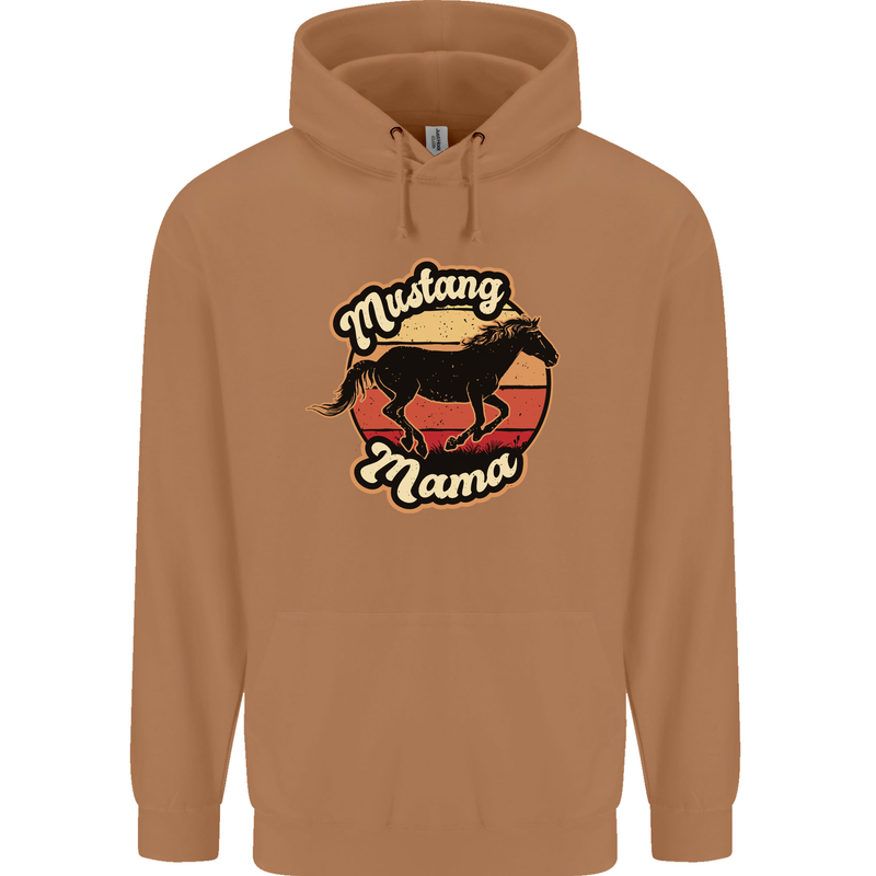 Mustang Mama Equestrian Horse Mens 80% Cotton Hoodie Caramel Latte