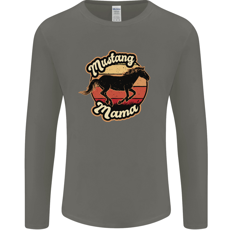 Mustang Mama Equestrian Horse Mens Long Sleeve T-Shirt Charcoal