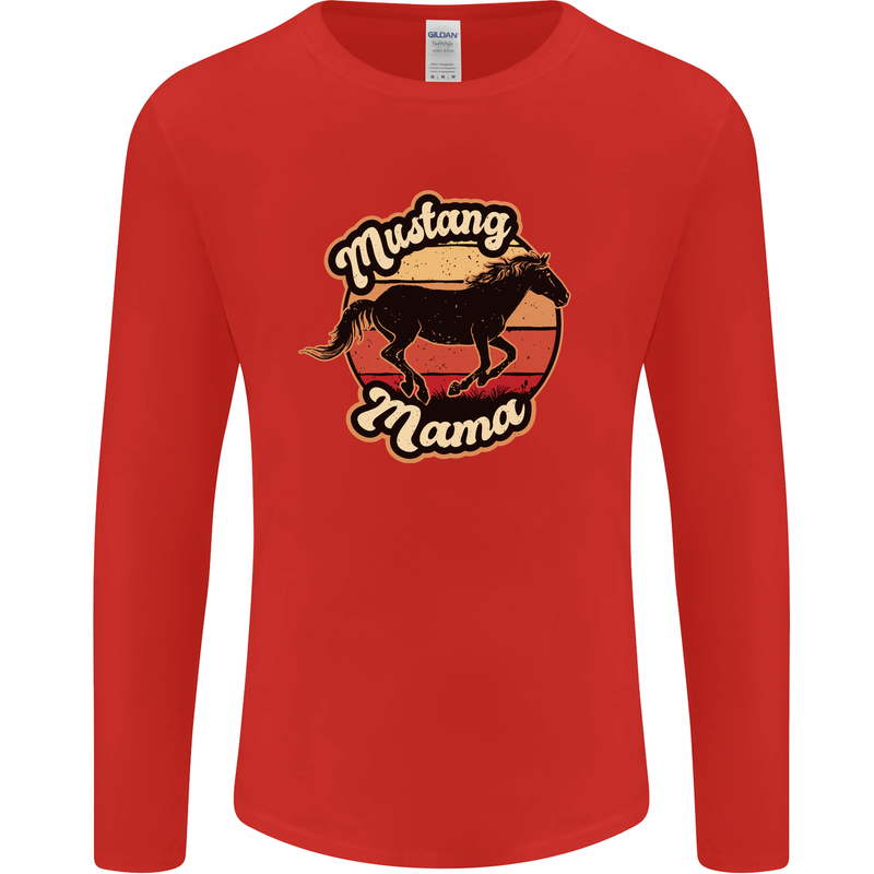 Mustang Mama Equestrian Horse Mens Long Sleeve T-Shirt Red