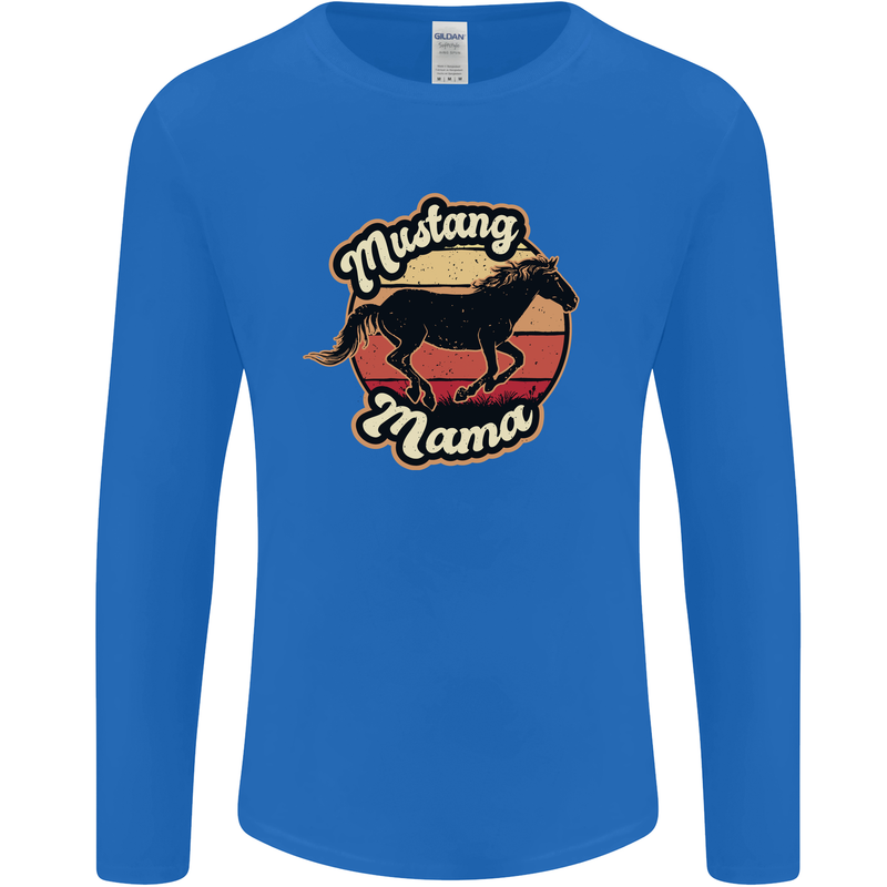 Mustang Mama Equestrian Horse Mens Long Sleeve T-Shirt Royal Blue