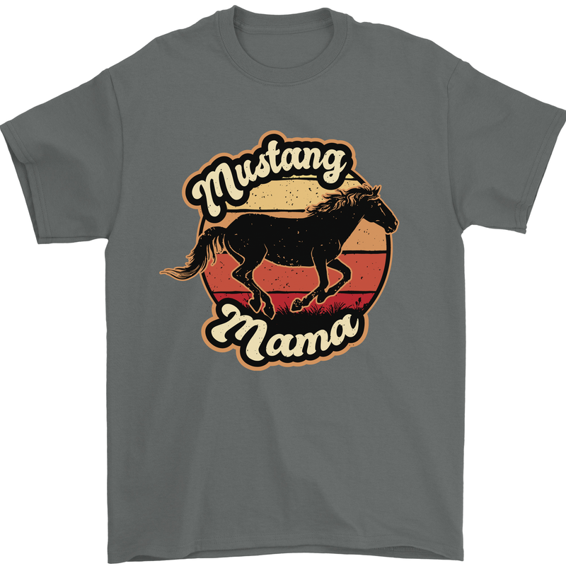 Mustang Mama Equestrian Horse Mens T-Shirt 100% Cotton Charcoal