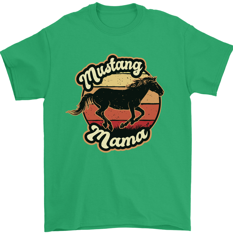 Mustang Mama Equestrian Horse Mens T-Shirt 100% Cotton Irish Green