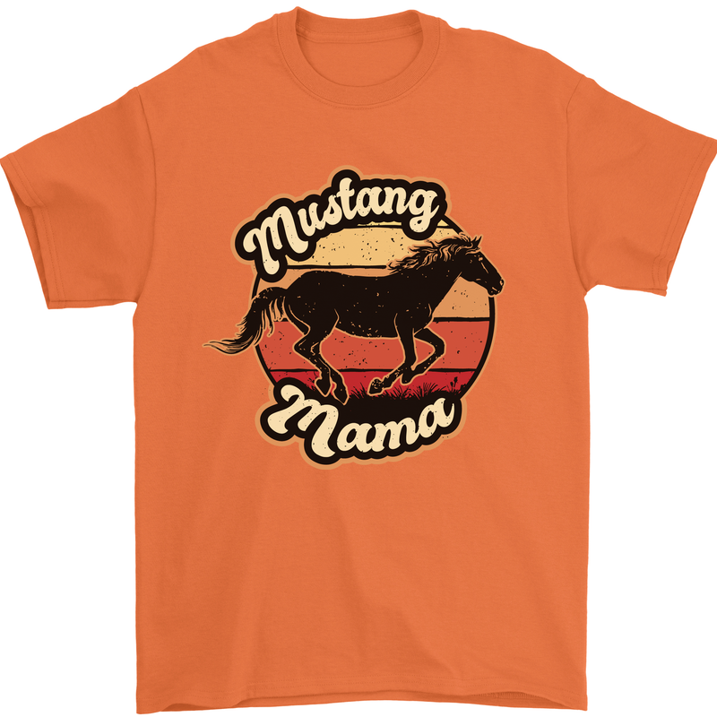 Mustang Mama Equestrian Horse Mens T-Shirt 100% Cotton Orange