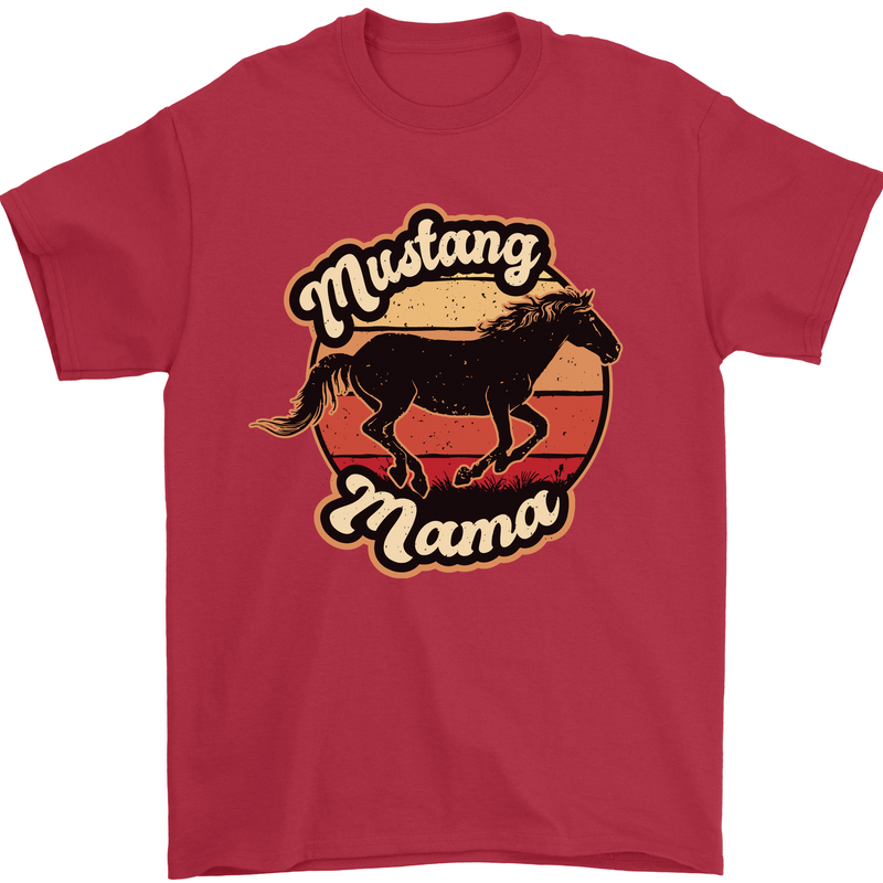 Mustang Mama Equestrian Horse Mens T-Shirt 100% Cotton Red