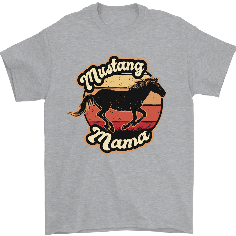 Mustang Mama Equestrian Horse Mens T-Shirt 100% Cotton Sports Grey
