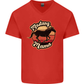 Mustang Mama Equestrian Horse Mens V-Neck Cotton T-Shirt Red