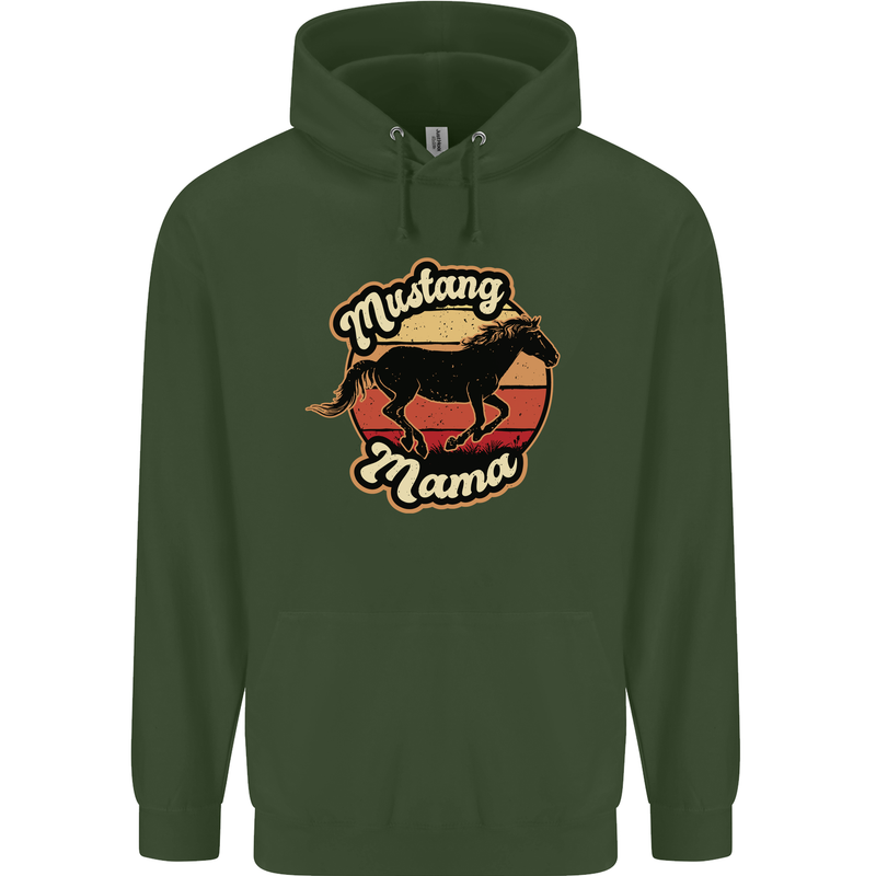 Mustang Mama Equestrian Horse Mothers Day Childrens Kids Hoodie Forest Green