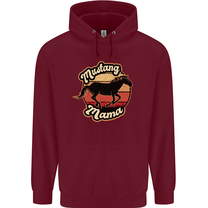 Mustang Mama Equestrian Horse Mothers Day Childrens Kids Hoodie Maroon