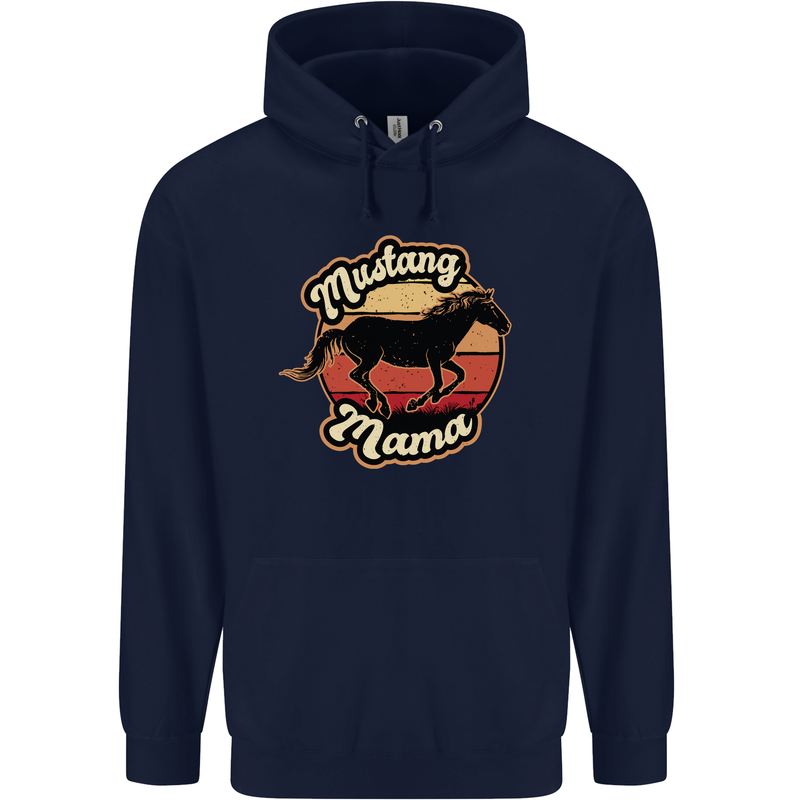 Mustang Mama Equestrian Horse Mothers Day Childrens Kids Hoodie Navy Blue