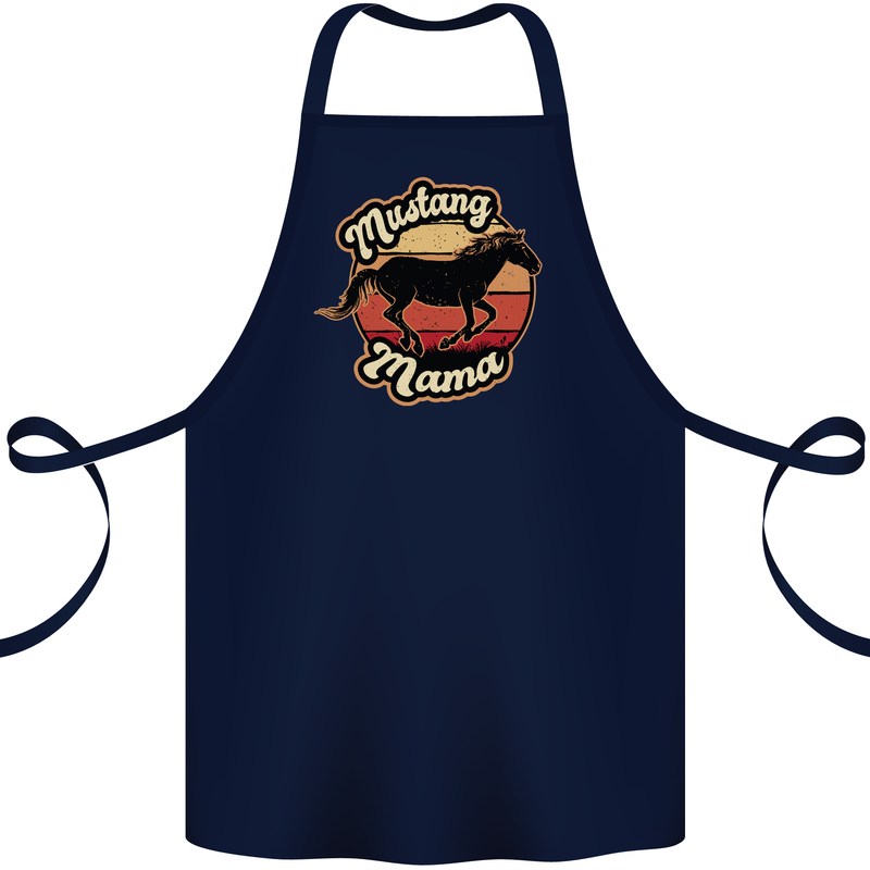 Mustang Mama Equestrian Horse Mothers Day Cotton Apron 100% Organic Navy Blue