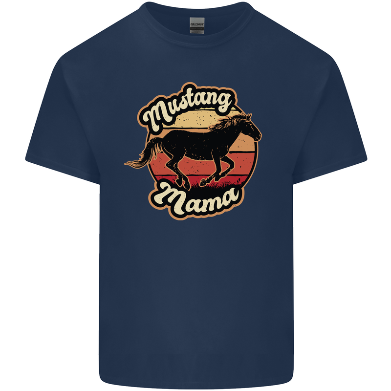 Mustang Mama Equestrian Horse Mothers Day Mens Cotton T-Shirt Tee Top Navy Blue