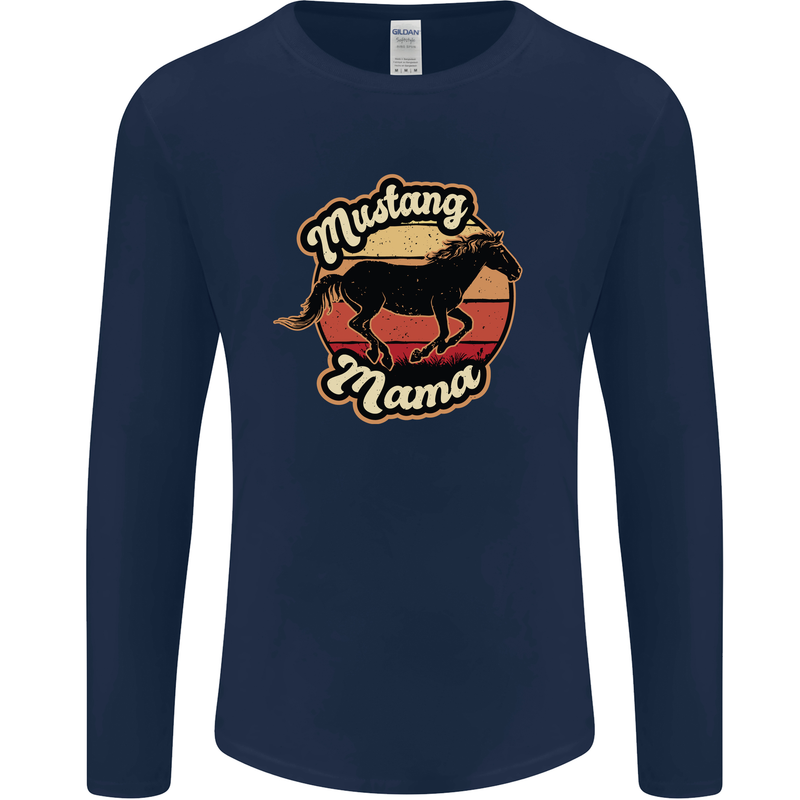 Mustang Mama Equestrian Horse Mothers Day Mens Long Sleeve T-Shirt Navy Blue