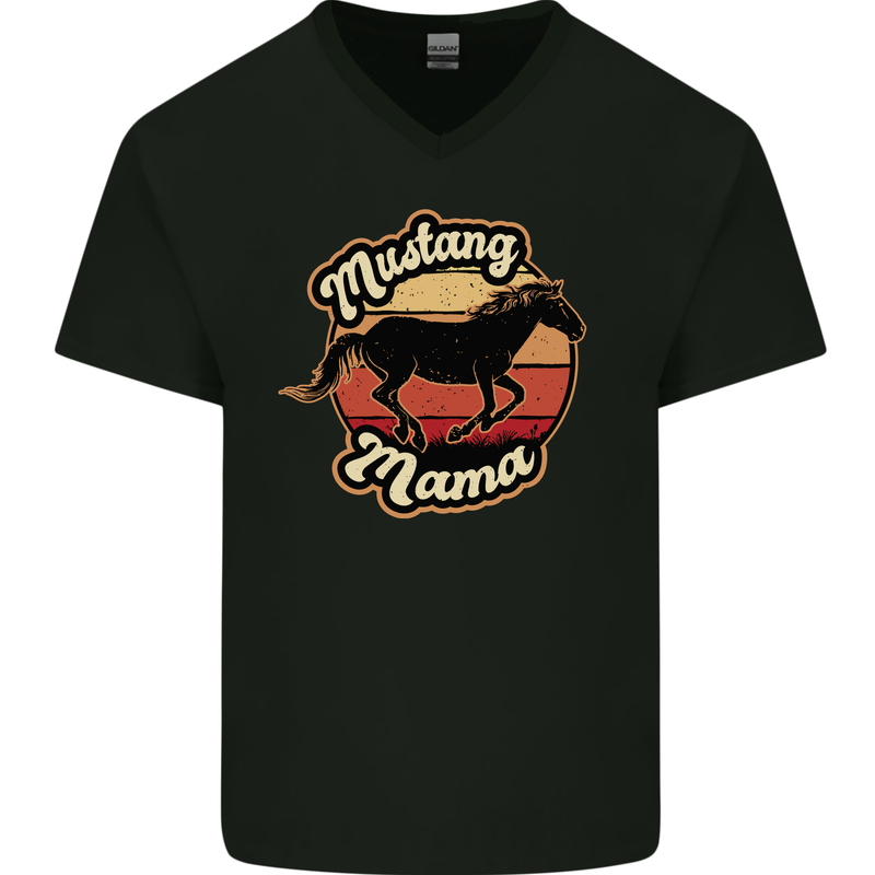 Mustang Mama Equestrian Horse Mothers Day Mens V-Neck Cotton T-Shirt Black