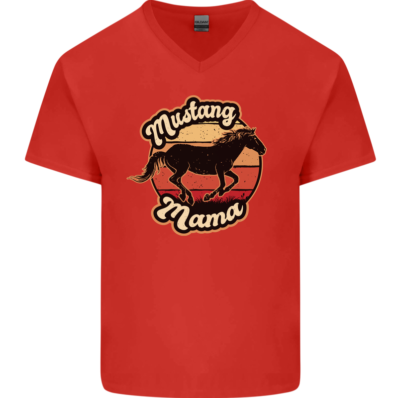 Mustang Mama Equestrian Horse Mothers Day Mens V-Neck Cotton T-Shirt Red