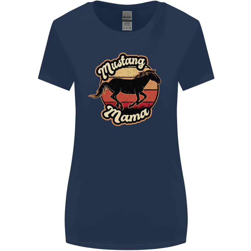 Mustang Mama Equestrian Horse Mothers Day Womens Wider Cut T-Shirt Navy Blue