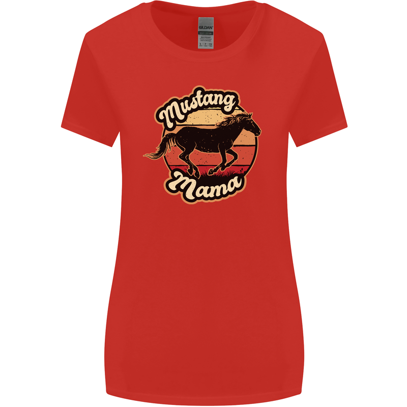 Mustang Mama Equestrian Horse Mothers Day Womens Wider Cut T-Shirt Red