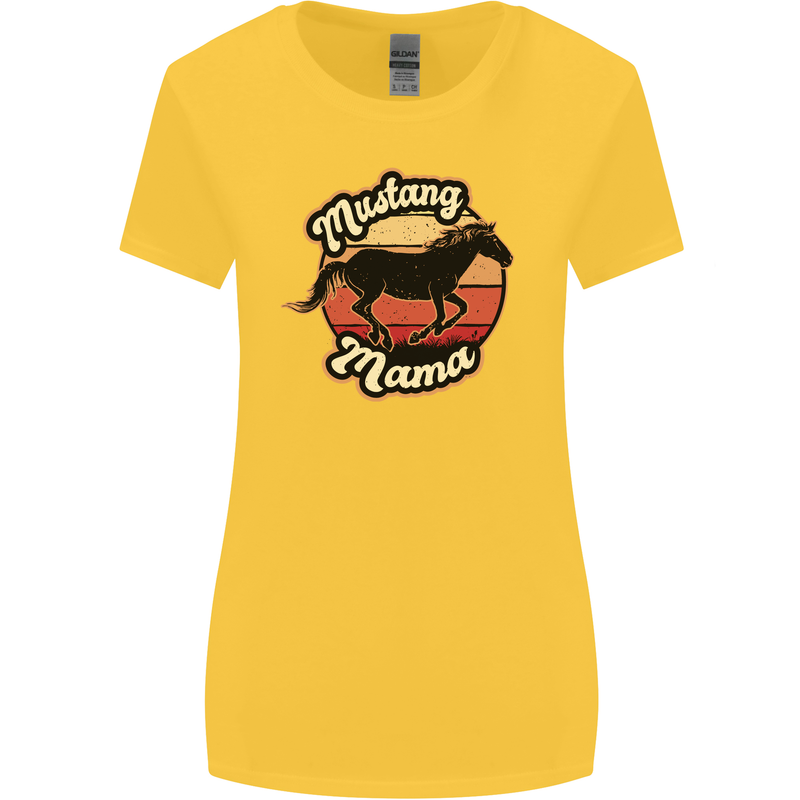 Mustang Mama Equestrian Horse Mothers Day Womens Wider Cut T-Shirt Yellow