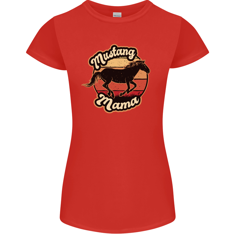 Mustang Mama Equestrian Horse Womens Petite Cut T-Shirt Red