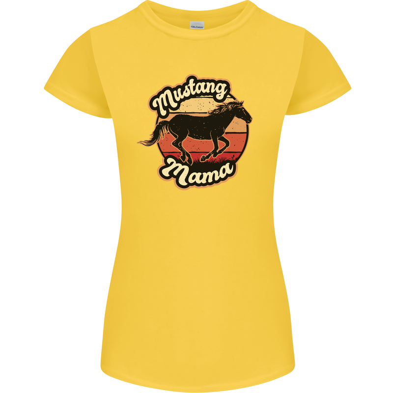 Mustang Mama Equestrian Horse Womens Petite Cut T-Shirt Yellow